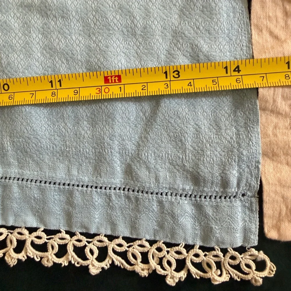 Vintage Linen Tea Towel & Blush Peach Placemat Set Lace Trim Cottage 2 pc bundle
